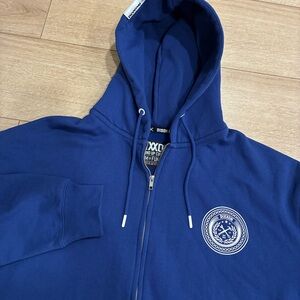 Dixxon Men’s White Chain Badge Zip Up Hoodie Jacket Blue Size XL